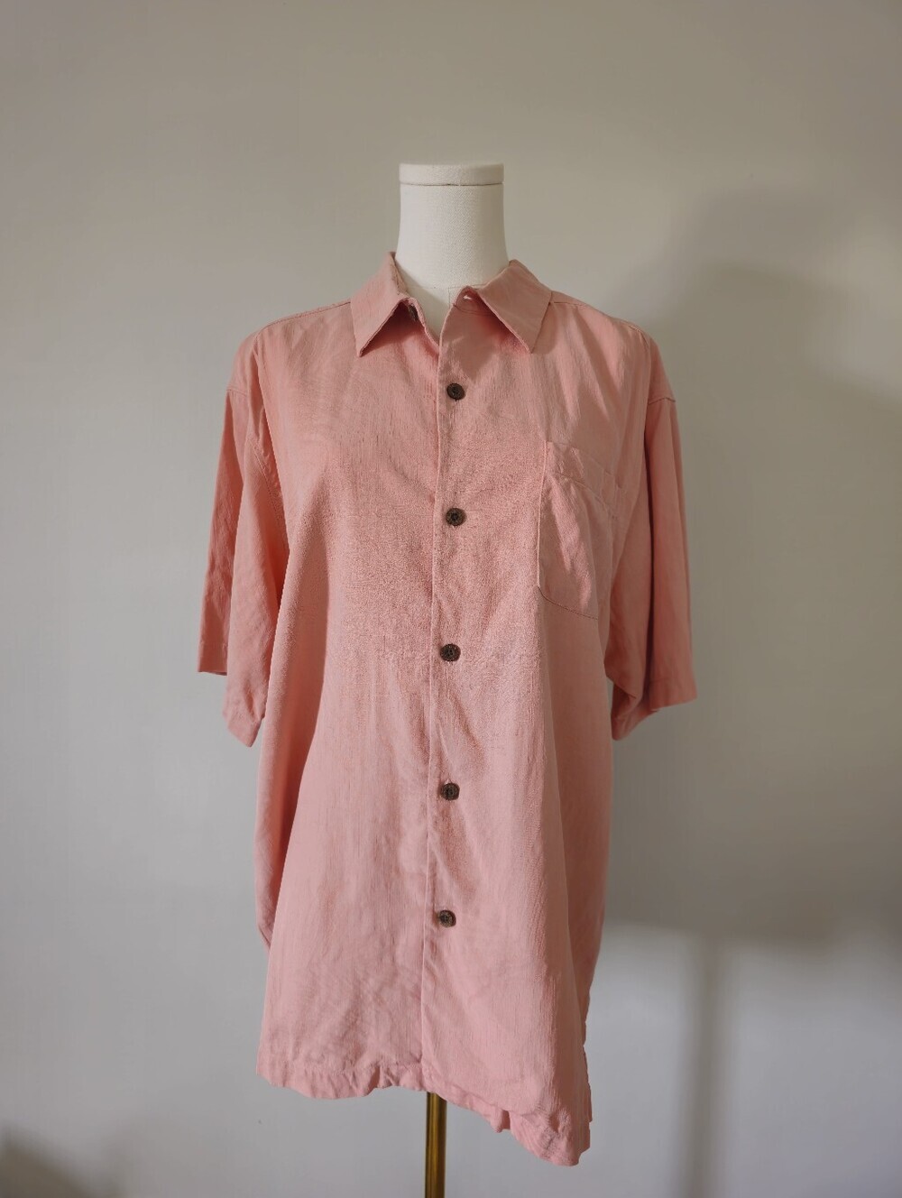 Tommy Bahama L 100% silk Men's Short-Sleeve Button-Down Shirt salmon pink